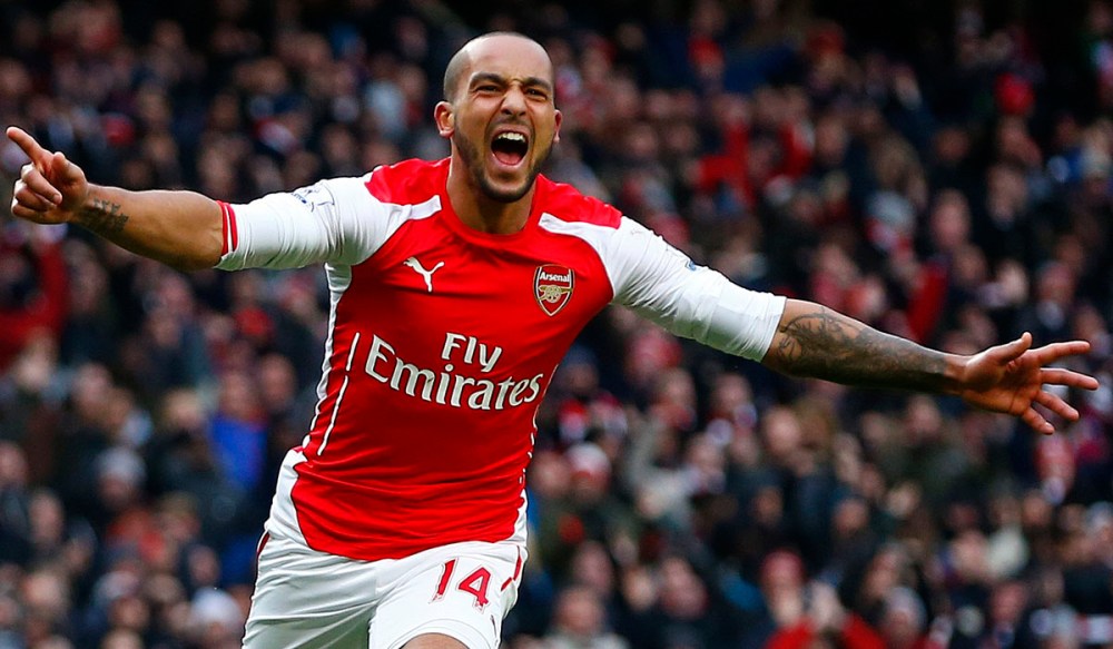 Arsenal's Walcott celebrates his goal against Aston Villa during their English Premier League soccer match in London